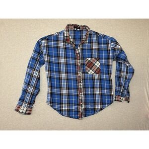Paperless Woman's Flannel Button Up Blue Orange